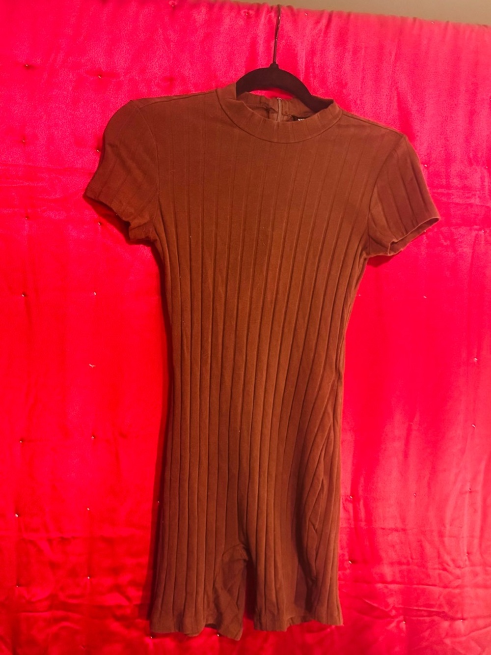 👑 SIZE 4 SHEIN Brown Ribbed Knit Romper with Mock Neck